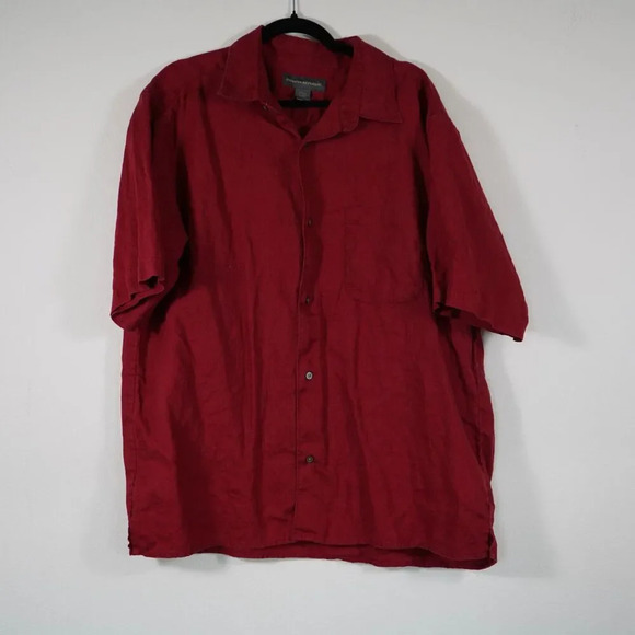 Banana Republic Button Down Red 100% Linen Resort Shirt Size XL‎ - Picture 1 of 5